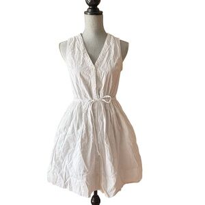 GAP White Sleeveless Button-Front Cotton Tie-Waist Dress